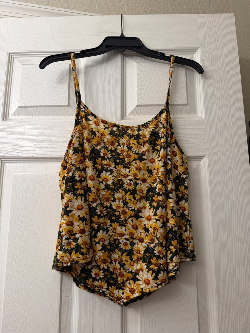 Tres Bien Black Floral Spaghetti Strap Camisole with Yellow Accents
